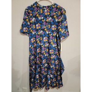 Stuart Alan Floral Short Sleeve Dress Sz 10 Made USA With Tie NOS New Vintage